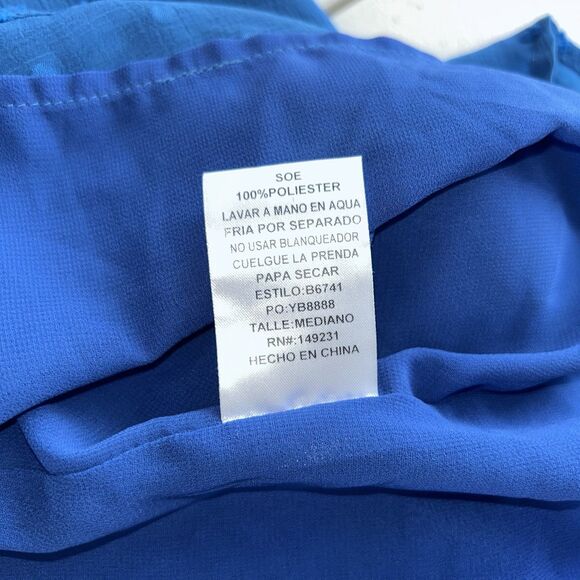 Kori Los Angeles Women's Square Neck Blue Top Puff Sleeve Swiss Dot Texture M - Picture 8 of 8